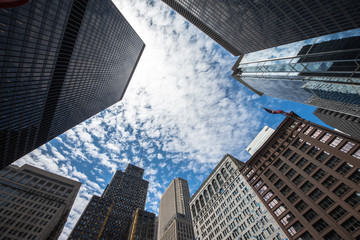 Fototapeta na wymiar Up view in financial districtg, Chicago, USA