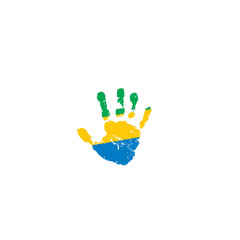 Gabon flag and hand on white background. Vector illustration