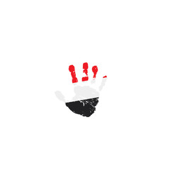 Yemeni flag and hand on white background. Vector illustration