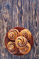 freshly baked Cinnamon rolls buns, top view