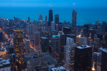 Obraz premium Chicago skyline aerial view at dusk, United States