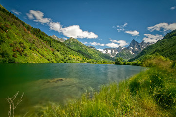 Fototapeta na wymiar Caucasus, Karachay-Cherkessia Region, Teberda Reserve, Lake Tumanly-Gel,