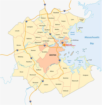 vector map of the Greater Boston metropolitan region, Massachusetts, united states