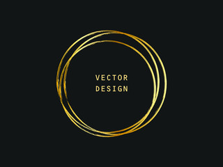 Metalic gold circle shape. Label, logo design element, frame. Brush abstract wave. Vector illustration. - 247755013