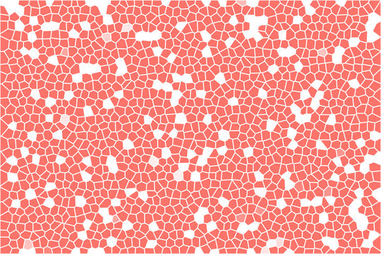 White cells on coral pink background Abstract mosaic tile texture Geometric polygon shapes grid pattern.