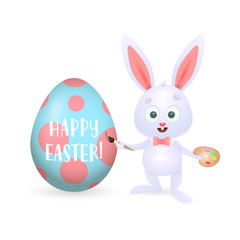 Happy Easter rabbit painting egg. Drawing, creativity, bunny. Can be used for topics like holiday, symbol, art