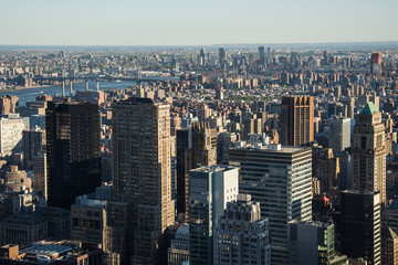 Obraz premium Architectural View of Modern Glass Skyscrapers. Building Against Blue Sky, Manhattan, New York City, New York, USA