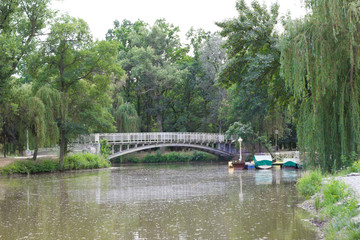 Beautiful bridge on the river - spring photo