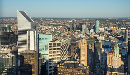 Obraz premium Architectural View of Modern Glass Skyscrapers. Building Against Blue Sky, Manhattan, New York City, New York, USA