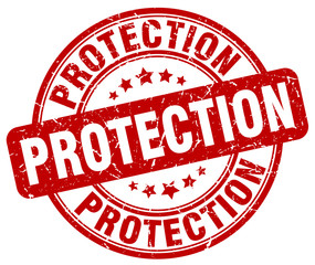 protection red grunge stamp