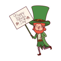 happy patrick`s day label with leprechaun character