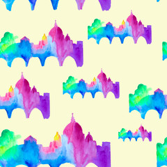 Watercolor hand drawn pattern with abstract  view of Rome
