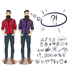 Collection of signs, icons. Speaking lumberman.  Worker style.