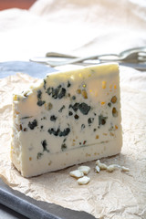 French blue cheese Roquefort, made from sheep milk in caves of Roquefort-sur-Soulzon