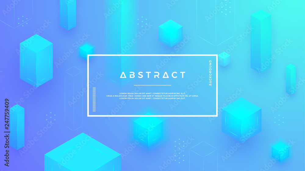 Poster modern background with a combination of abstract blue cubes.