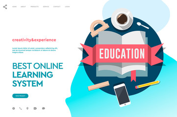 Web page design template for e-learning, online education, e-book. Modern vector illustration concept for website and mobile website development.