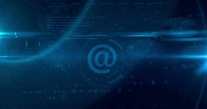 E-mail @ at icon abstract concept.  Looping tunnel abstract animation of internet communication and social media icon.