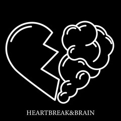 Heartbreak vector. Broken Heart and Brain flat modern icon logo vector design. Interaction between soul and intelligence, emotions, loneliness, divorce, broken relationship, rational thinking