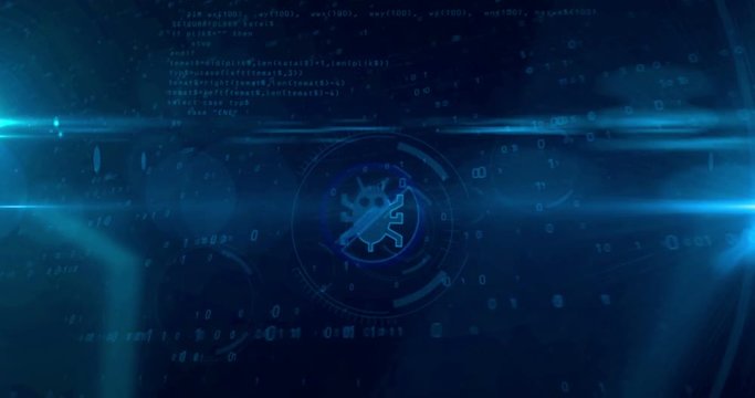 Antivirus symbol on cyber background. Looping tunnel abstract animation of cyber protection icon.