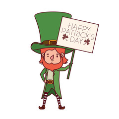 happy patrick`s day label with leprechaun character