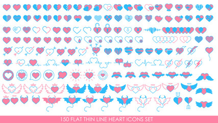 150 FLAT THIN LINE HEART ICONS SET