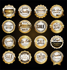 Collection of vintage retro premium quality golden badges and labels 