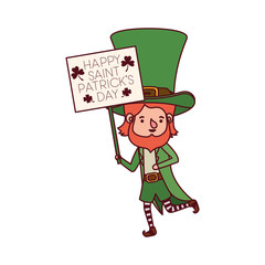 happy saint patrick`s day label with leprechaun character