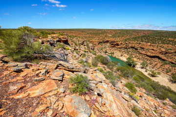 Hiking natures window loop trail, kalbarri national park, western australia 6