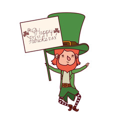 happy st patrick`s day label with leprechaun character