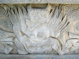 Stone carving works in a temple