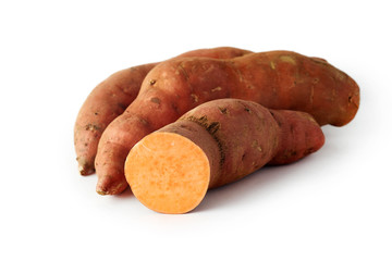 Organic orange sweet potato isolated on white background