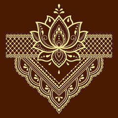 Mehndi Lotus flower pattern for Henna drawing and tattoo. Decoration in ethnic oriental, Indian style.