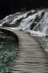 Wooden pathway in Plitvice Lakes national park in Croatia