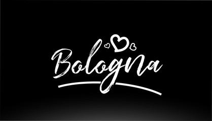 bologna black and white city hand written text with heart logo