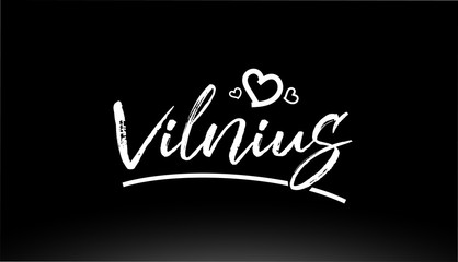 vilnius black and white city hand written text with heart logo