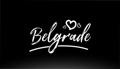 belgrade black and white city hand written text with heart logo