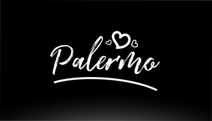 palermo black and white city hand written text with heart logo