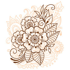 Mehndi flower pattern for Henna drawing and tattoo. Decoration in ethnic oriental, Indian style.