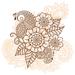 Mehndi flower pattern for Henna drawing and tattoo. Decoration in ethnic oriental, Indian style.