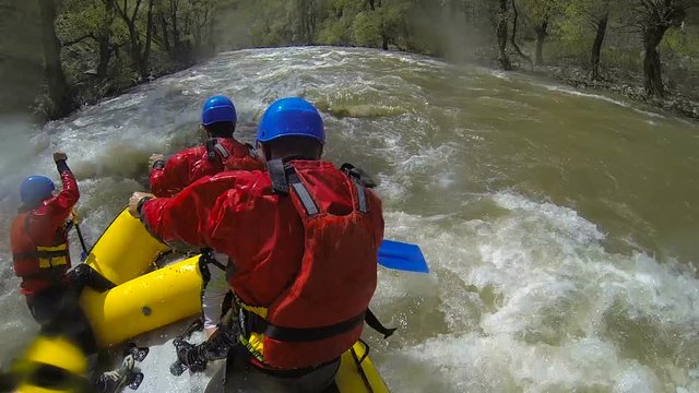 Rafting extreme and fun sport, slow motion