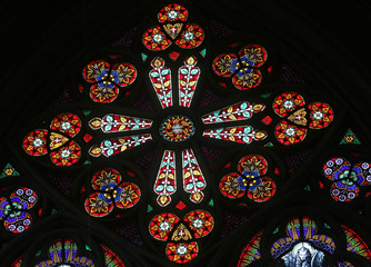 Stained glass in Votiv Kirche (The Votive Church) in Vienna, Austria 