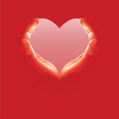 Hands holding heart shape - Love concept - Red background - Frame - 247770405