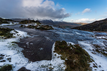 Rocky Wild rugged landscape of the Connor pass, the Dingle Peninsula in County Kerry, Ireland