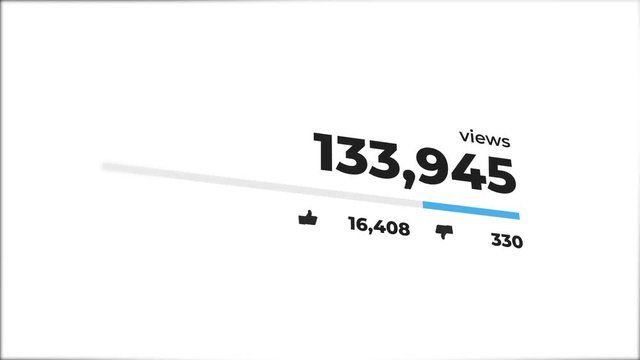 A close up of a video views counter quickly increasing to 1 million views. Video likes, dislikes counters. Perspective view.