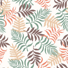 Tropical background with palm leaves. Seamless floral pattern. Summer vector illustration. Flat jungle print