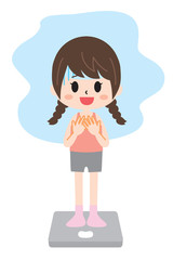 Amazing older sister riding on the scale