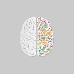 Creative concept of the human brain on grey background 