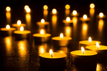 Candles on Dark Background for Thanksgiving, Valentines Day, Happy Birthday, Memorials, Festive, Christmas and Romance