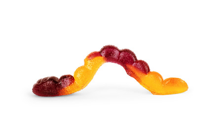 Tasty jelly worms on white background