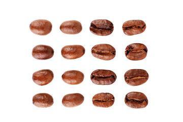Set of fresh roasted coffee beans isolated on white background
